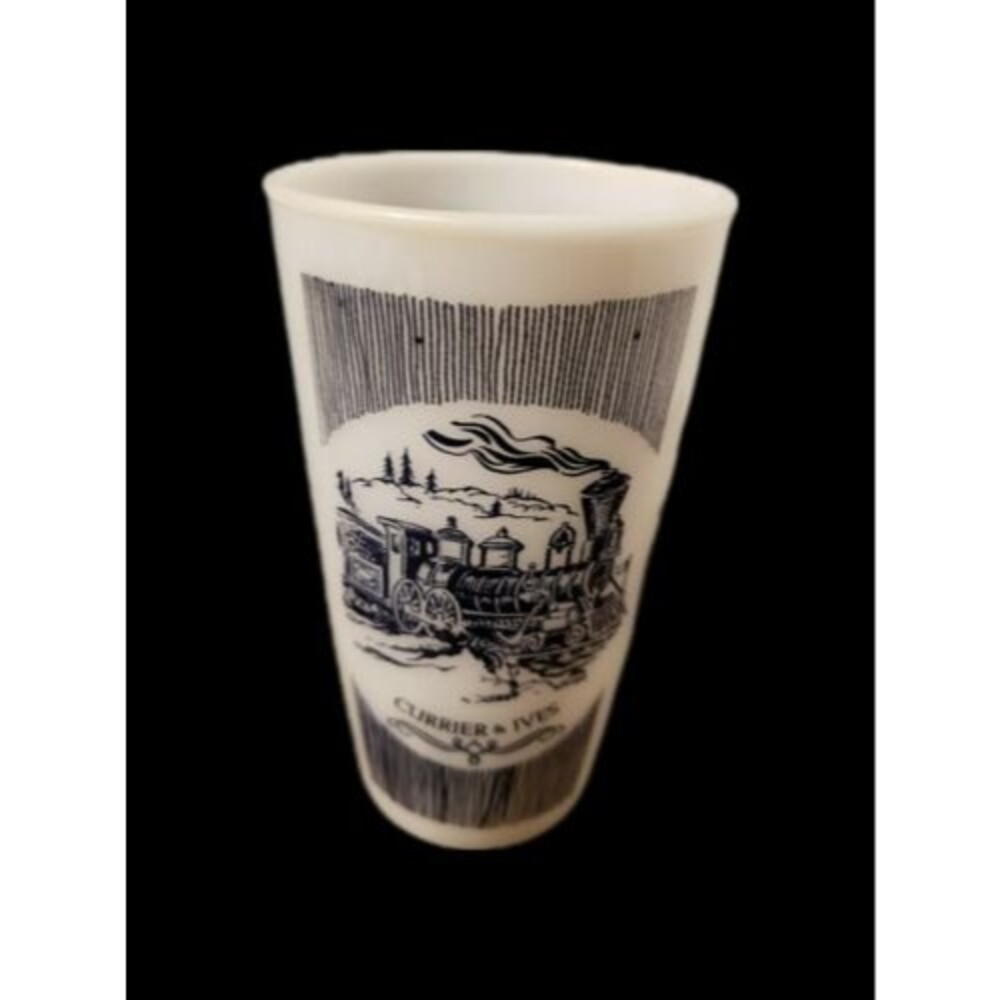 Vintage Currier & Ives Hazel Atlas Milk Glass Drinking Glass